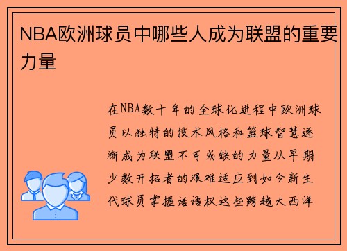 NBA欧洲球员中哪些人成为联盟的重要力量