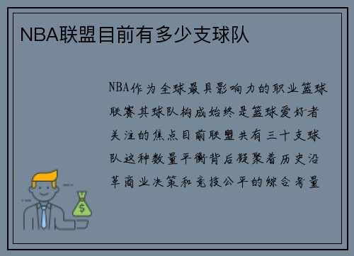 NBA联盟目前有多少支球队